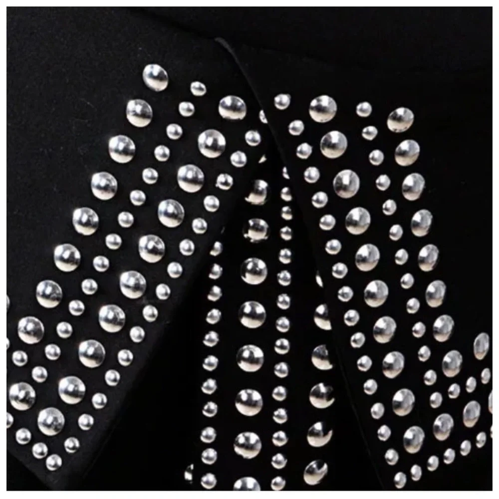 🌺 Black Metal Stud Asymmetrical Skirt - Picture 6 of 8